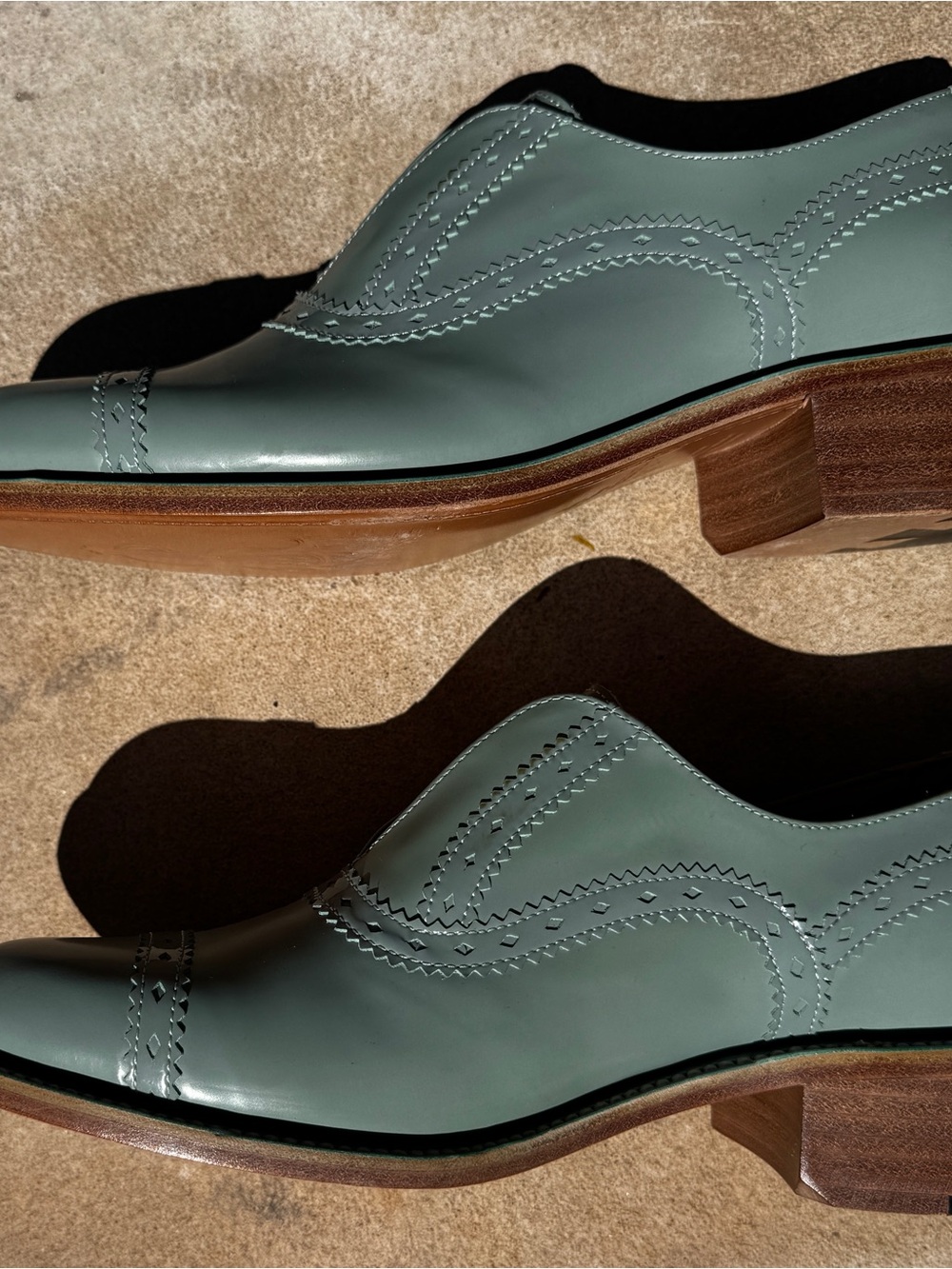 OFFICE OF ANGELA SCOTT Sage Green Leather Slip-On Dress Shoes - Picture 6 of 10